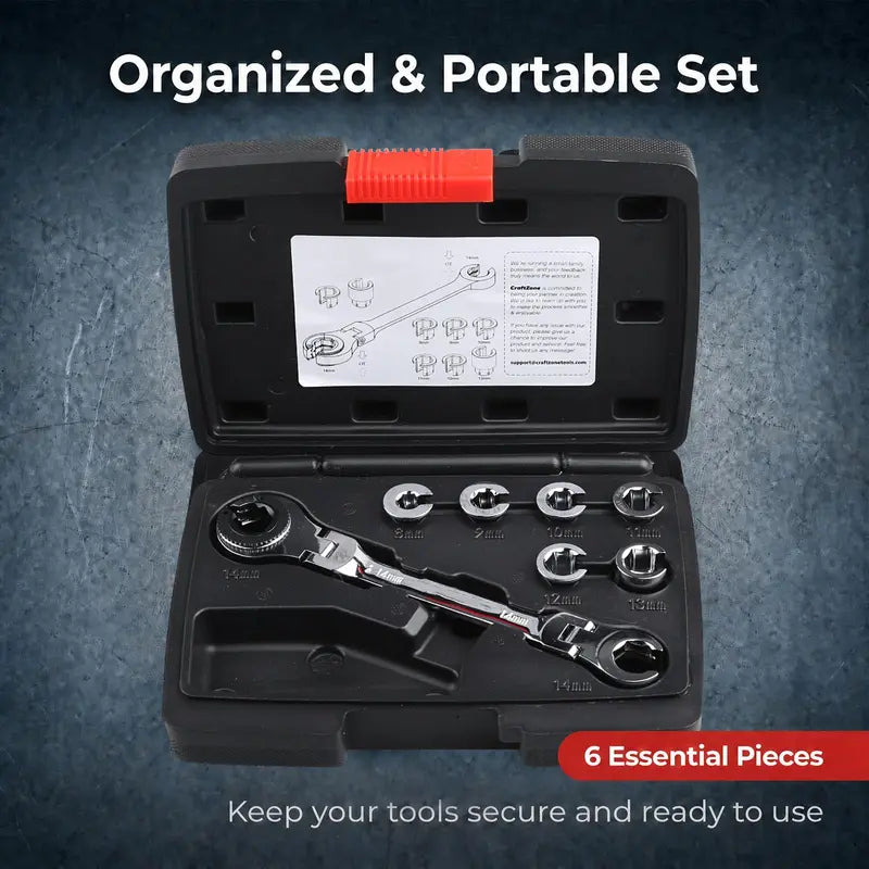 7-in-1 Ratcheting Flare Nut Wrench Set – 180° Flex Head, 8–14mm Metric Line Wrench Kit