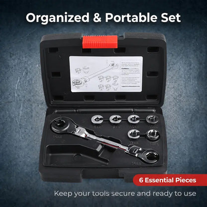 7-in-1 Ratcheting Flare Nut Wrench Set – 180° Flex Head, 8–14mm Metric Line Wrench Kit