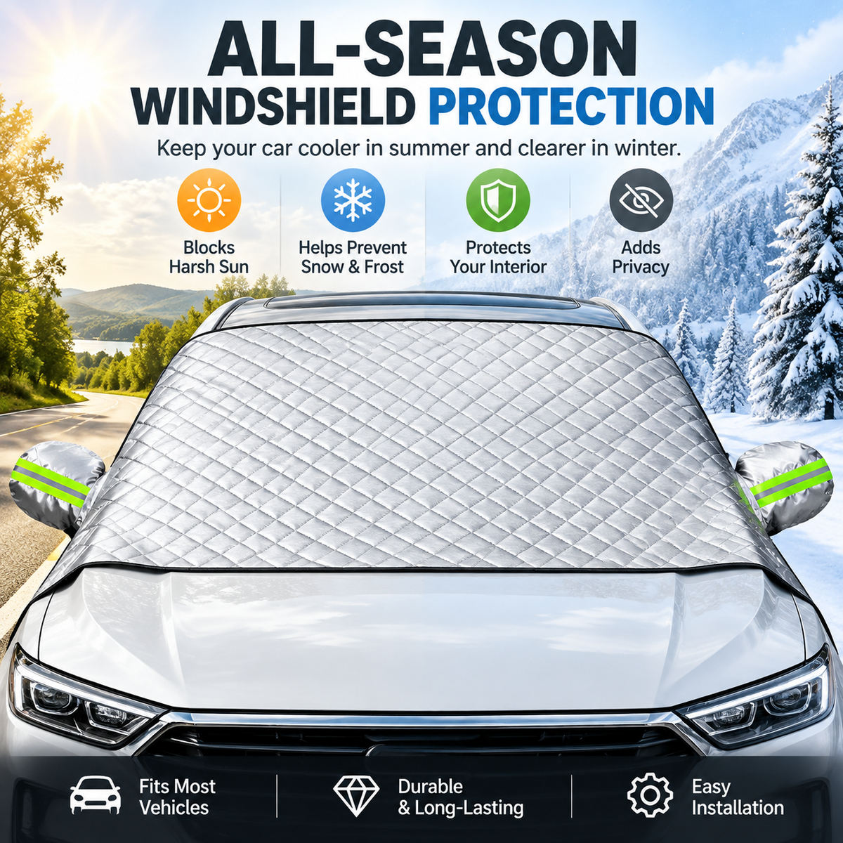 All-Weather Magnetic Windshield Cover – Snow, Frost & Sunshade for Cars, SUVs & Trucks