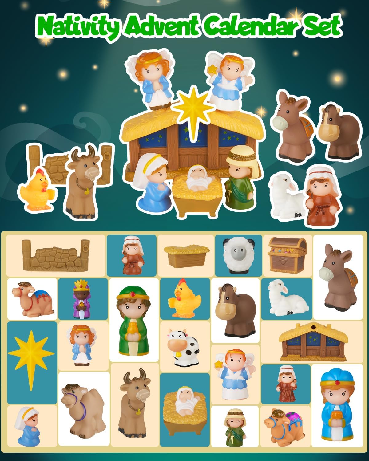 2026 Nativity Advent Calendar – 25 Piece Christmas Nativity Scene Playset