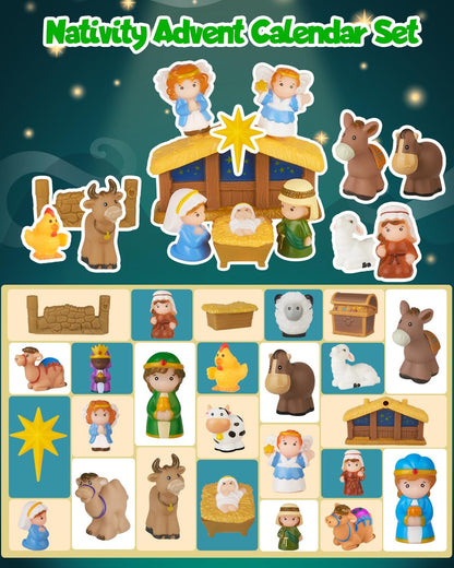 2026 Nativity Advent Calendar – 25 Piece Christmas Nativity Scene Playset