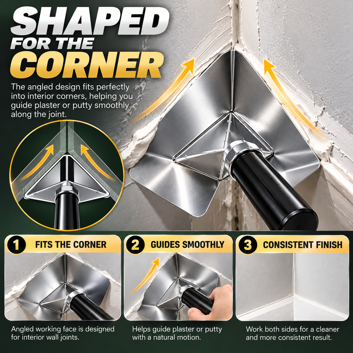 Corner Finishing Trowel – Stainless Steel Plaster & Putty Tool for Interior Wall Corners