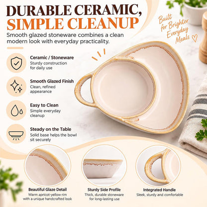 🥣 Handmade Ceramic 2-in-1 Cereal & Dip Bowl Set – Keep Crunchy & Creamy Separate