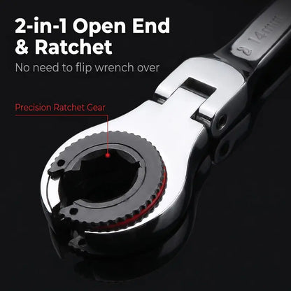 7-in-1 Ratcheting Flare Nut Wrench Set – 180° Flex Head, 8–14mm Metric Line Wrench Kit