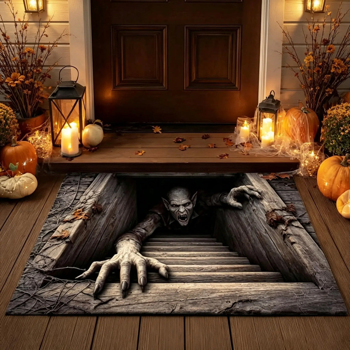 🎃 Halloween Front Door Mat – 3D Skull & Clown Horror Rug