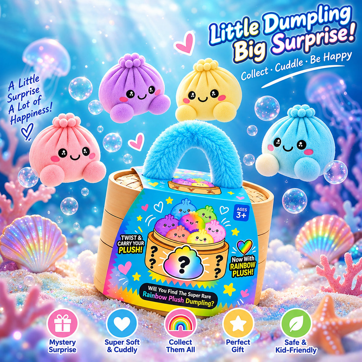 Mystery Plush Dumpling – Surprise Collectible Soft Toy with Steamer Basket Gift Box