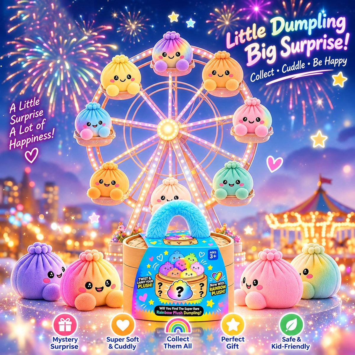 Mystery Plush Dumpling – Surprise Collectible Soft Toy with Steamer Basket Gift Box