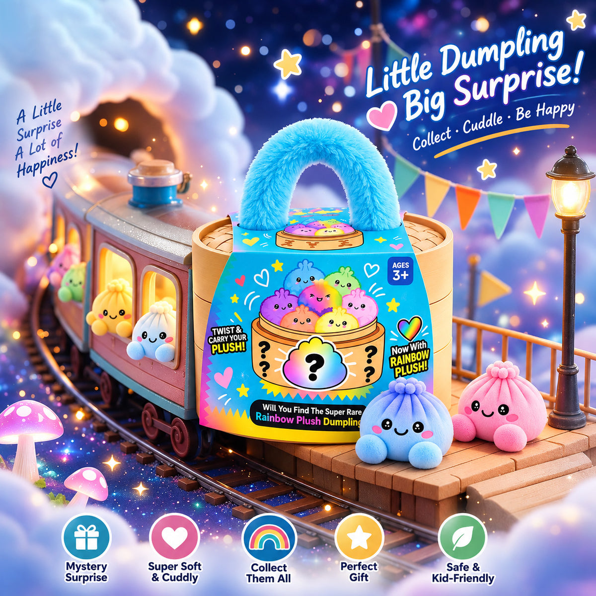 Mystery Plush Dumpling – Surprise Collectible Soft Toy with Steamer Basket Gift Box