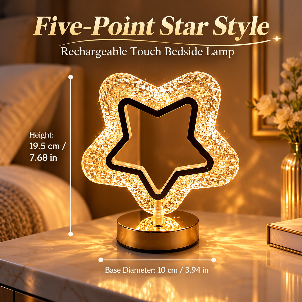 Rechargeable Touch Bedside Lamp – 3 Color LED Night Light