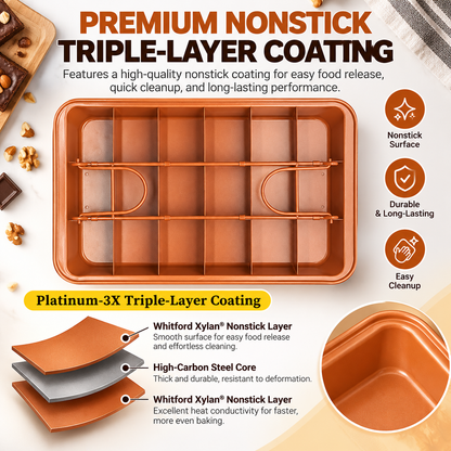 18-Section Brownie Pan with Removable Divider & Bottom – Nonstick Carbon Steel Baking Tray