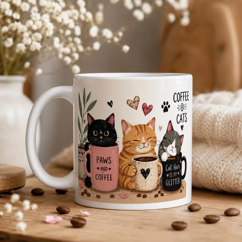 ☕🐱 11oz Cozy Cat Coffee Mug, Cute Ceramic Cup for Cat Lovers