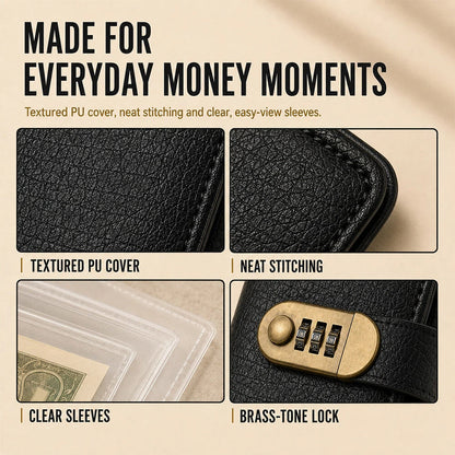 Cash Savings Binder with Combination Lock – Large Capacity Money Organizer & Secure Cash Storage Book