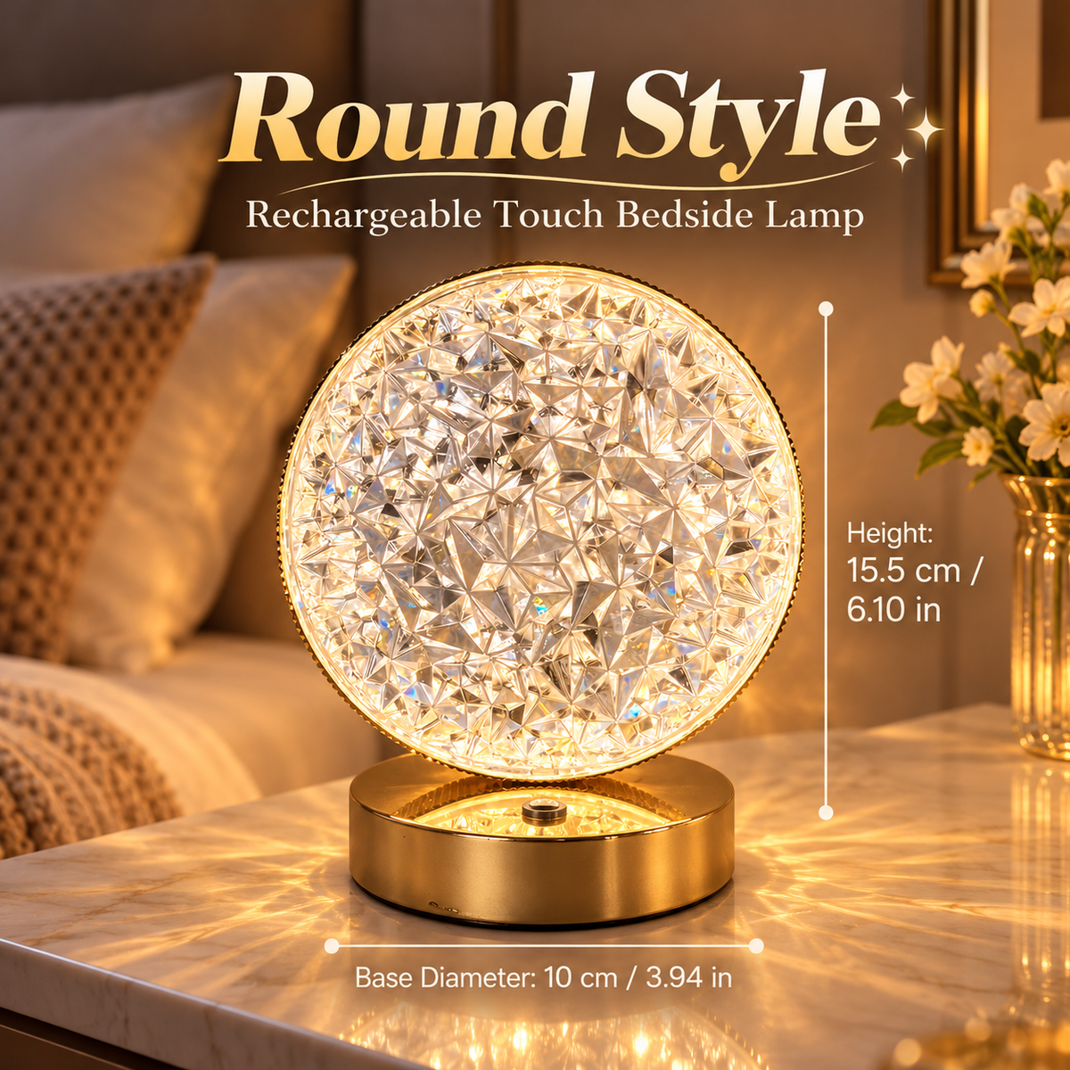 Rechargeable Touch Bedside Lamp – 3 Color LED Night Light