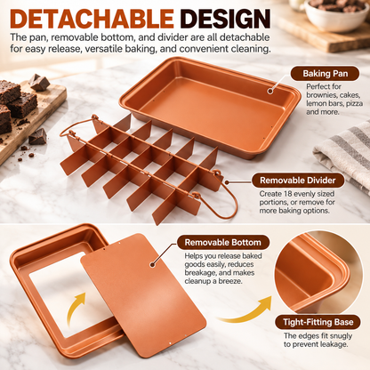18-Section Brownie Pan with Removable Divider & Bottom – Nonstick Carbon Steel Baking Tray