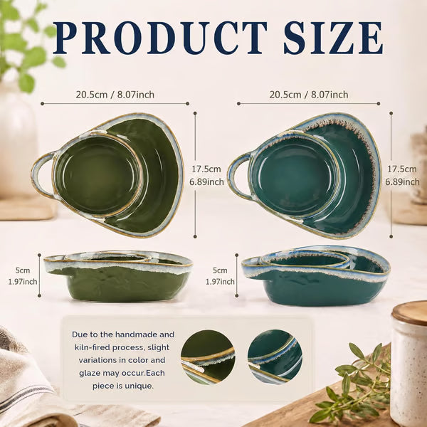 🥣 Handmade Ceramic 2-in-1 Cereal & Dip Bowl Set – Keep Crunchy & Creamy Separate