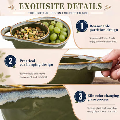 🥣 Handmade Ceramic 2-in-1 Cereal & Dip Bowl Set – Keep Crunchy & Creamy Separate