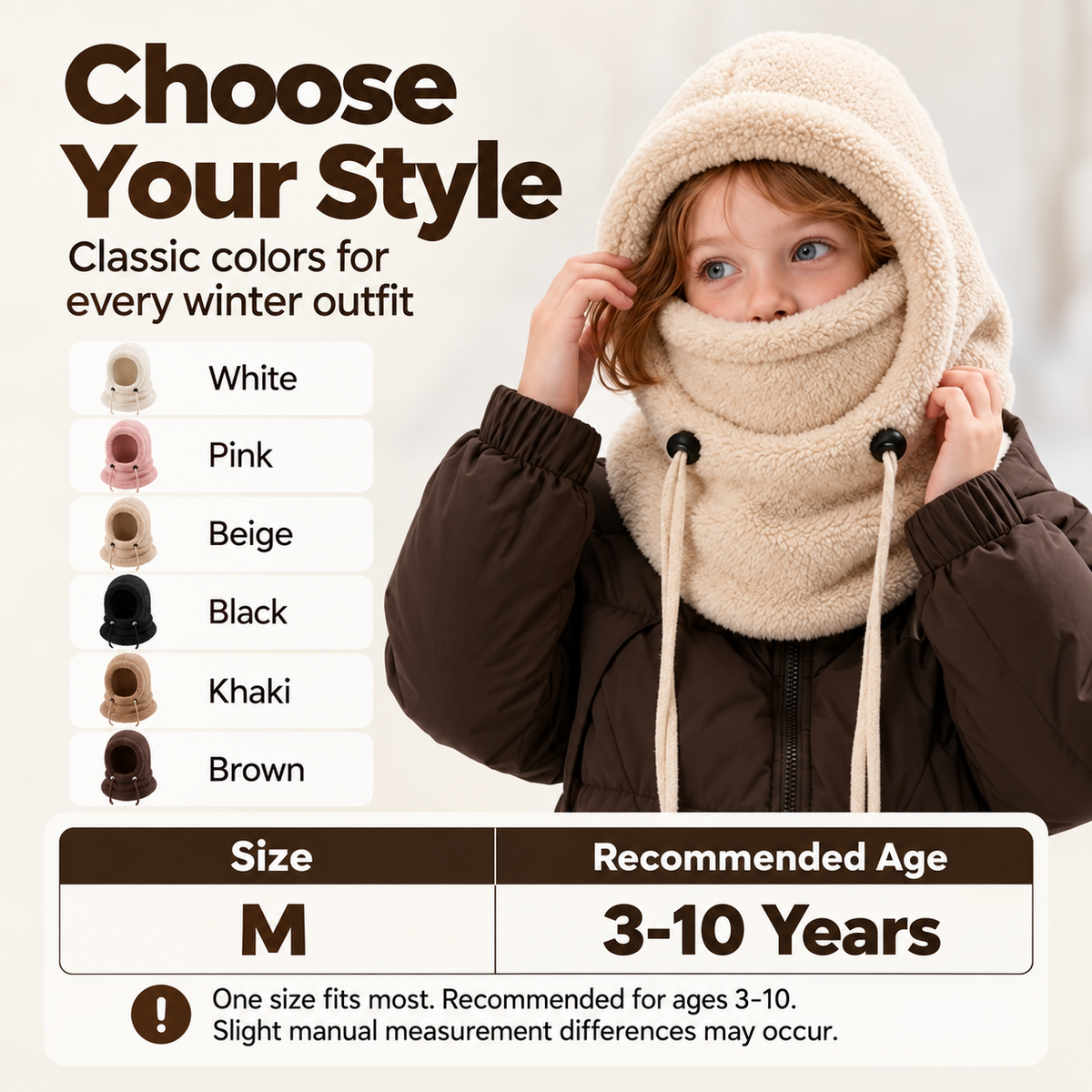🧣3-in-1 Kids' Winter Hood – Soft Fleece Hat, Face Cover & Neck Warmer❄️