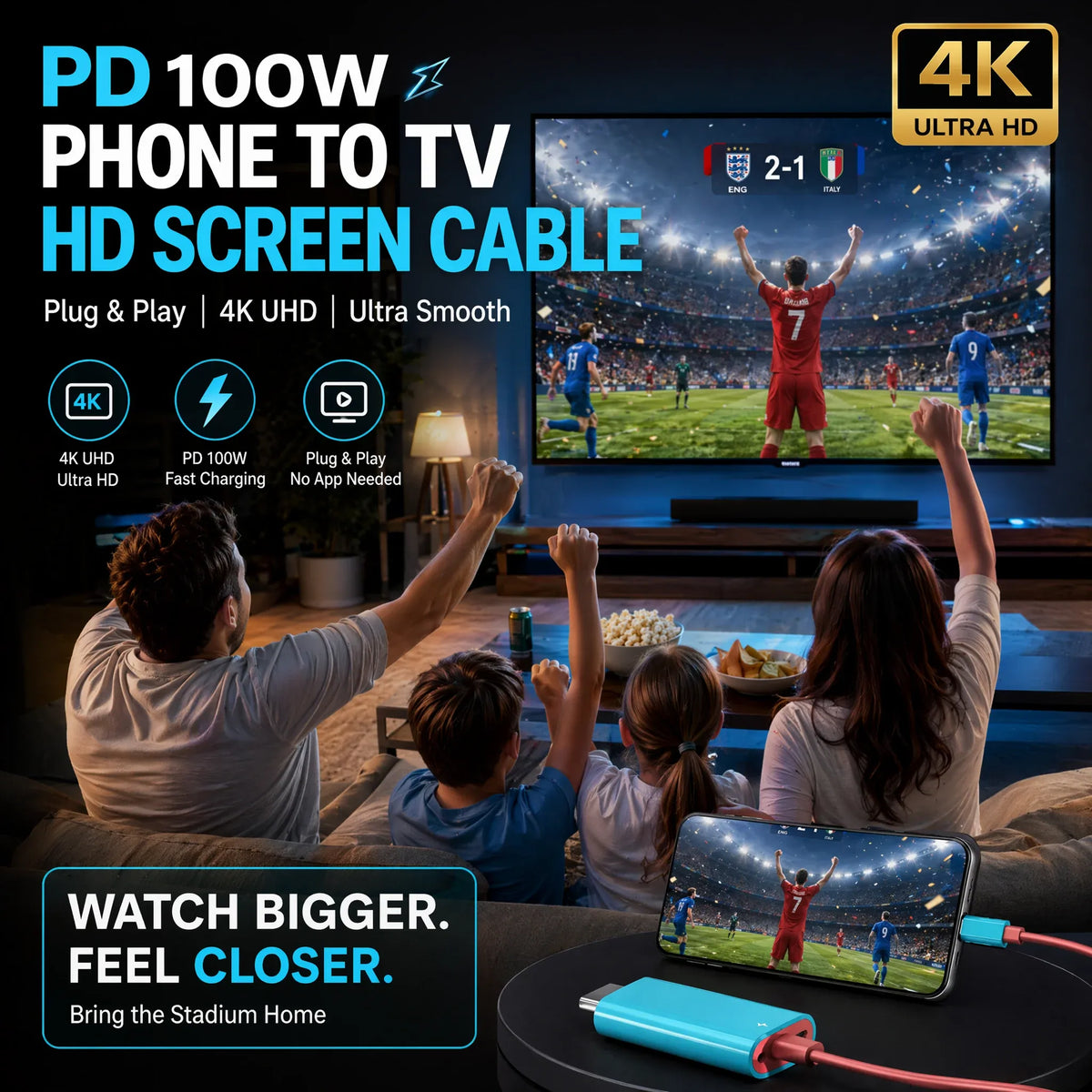 USB-C to HDMI Adapter – 4K Display, 100W PD Charging & 2M Cable