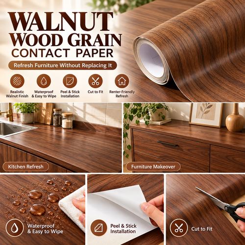 Realistic Wood Grain Peel & Stick Contact Paper – Waterproof Furniture & Countertop Vinyl Wrap