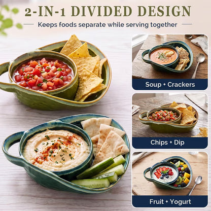 🥣 Handmade Ceramic 2-in-1 Cereal & Dip Bowl Set – Keep Crunchy & Creamy Separate