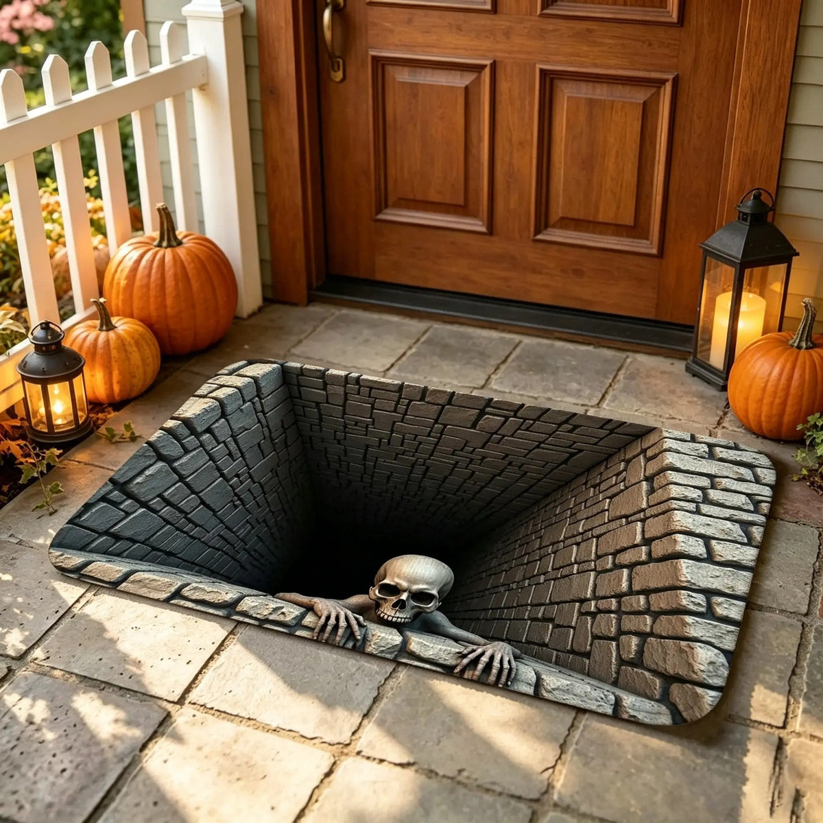 🎃 Halloween Front Door Mat – 3D Skull & Clown Horror Rug