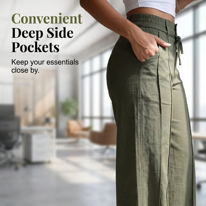 Women’s Wide Leg Pleated Trousers – Elegant Vertical Line Design