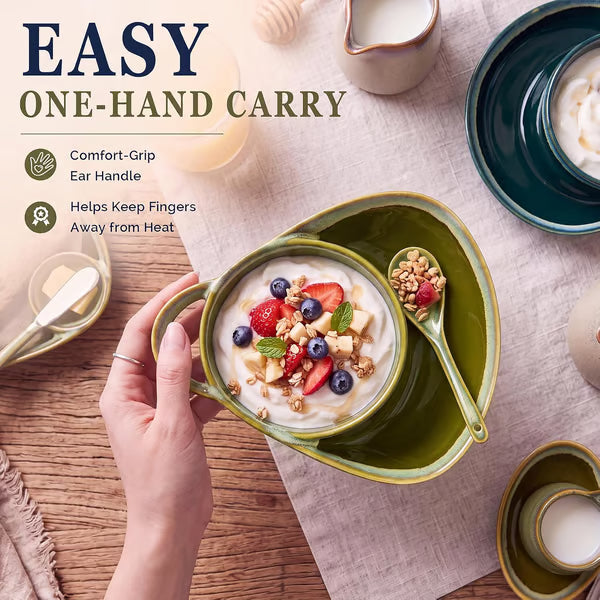 🥣 Handmade Ceramic 2-in-1 Cereal & Dip Bowl Set – Keep Crunchy & Creamy Separate
