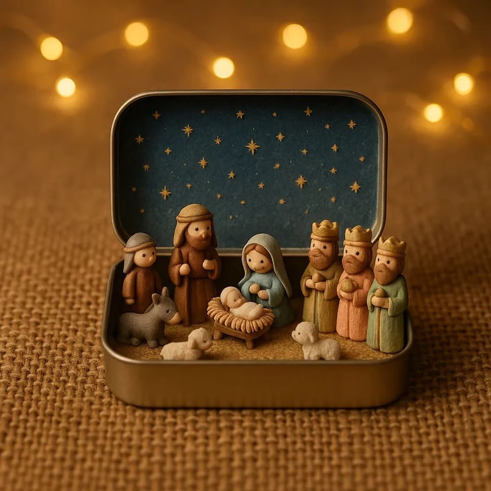 Pocket-Size Mini Nativity Scene Set with Storage Box