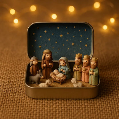 Pocket-Size Mini Nativity Scene Set with Storage Box