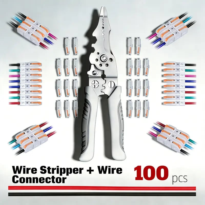 Universal Quick Lever Electrical Wire Connectors (24-12 AWG) Assortment (50/100Pcs) + Wire Stripper
