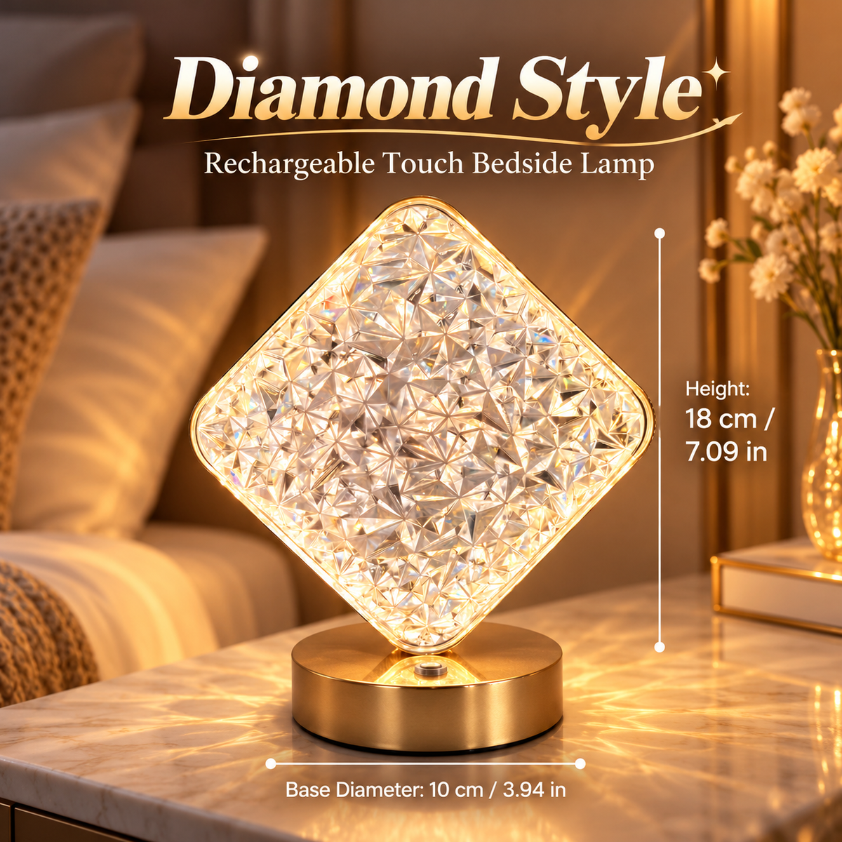 Rechargeable Touch Bedside Lamp – 3 Color LED Night Light