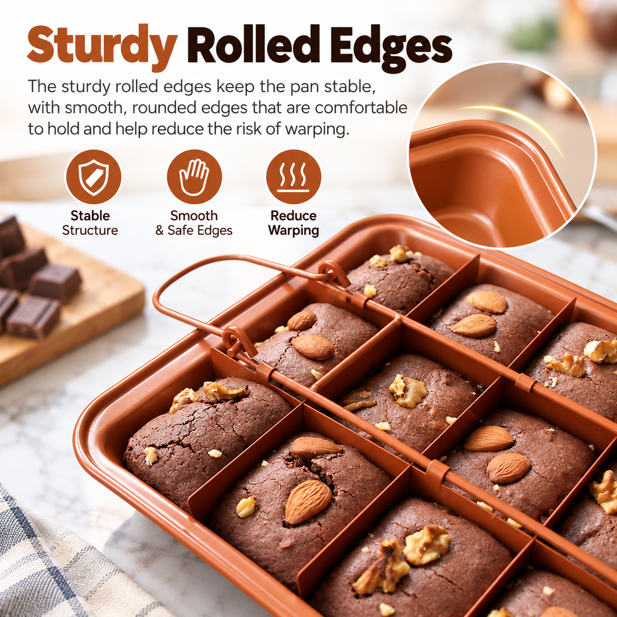 18-Section Brownie Pan with Removable Divider & Bottom – Nonstick Carbon Steel Baking Tray