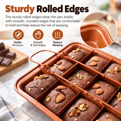 18-Section Brownie Pan with Removable Divider & Bottom – Nonstick Carbon Steel Baking Tray