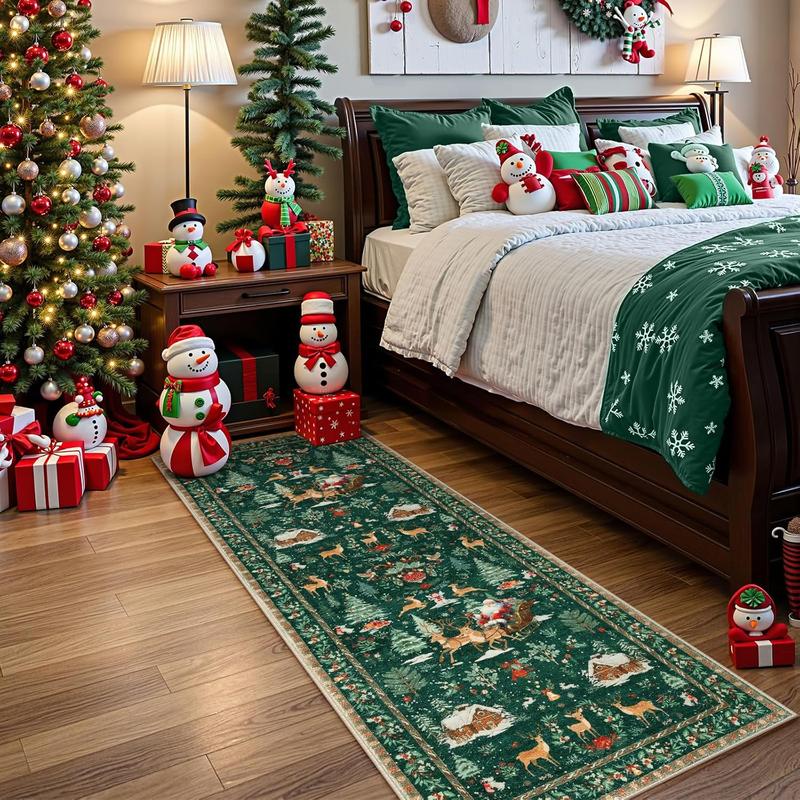 🎄 Vintage Christmas Deer & Santa Long Runner Rug