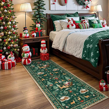 🎄 Vintage Christmas Deer & Santa Long Runner Rug