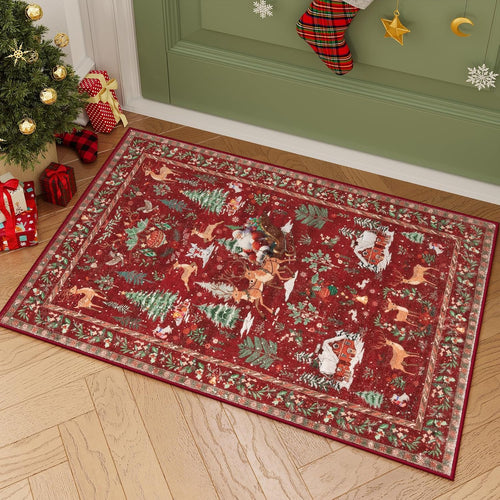 🎄 Vintage Christmas Deer & Santa Long Runner Rug