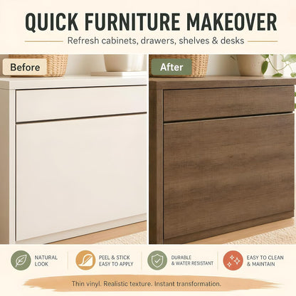 Realistic Wood Grain Peel & Stick Contact Paper – Waterproof Furniture & Countertop Vinyl Wrap