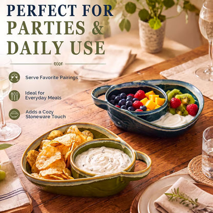 🥣 Handmade Ceramic 2-in-1 Cereal & Dip Bowl Set – Keep Crunchy & Creamy Separate