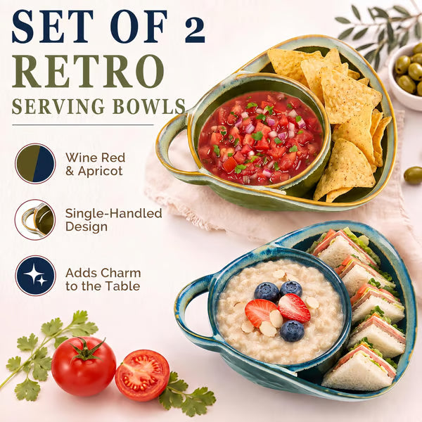 🥣 Handmade Ceramic 2-in-1 Cereal & Dip Bowl Set – Keep Crunchy & Creamy Separate