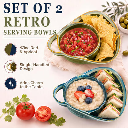 🥣 Handmade Ceramic 2-in-1 Cereal & Dip Bowl Set – Keep Crunchy & Creamy Separate