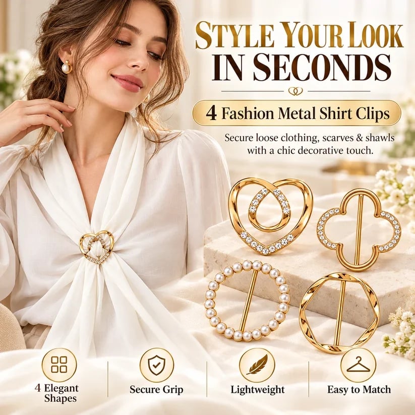 ✨ Women's Metal Shirt Clips – Round & Heart Designs for Loose Clothing