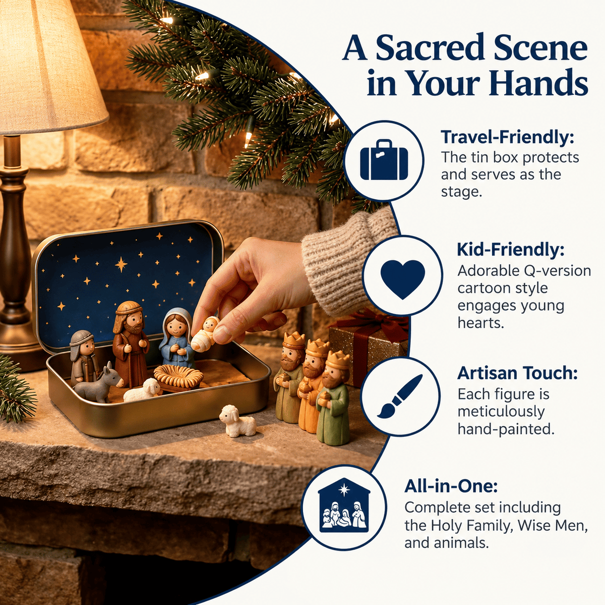 Pocket-Size Mini Nativity Scene Set with Storage Box
