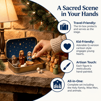 Pocket-Size Mini Nativity Scene Set with Storage Box