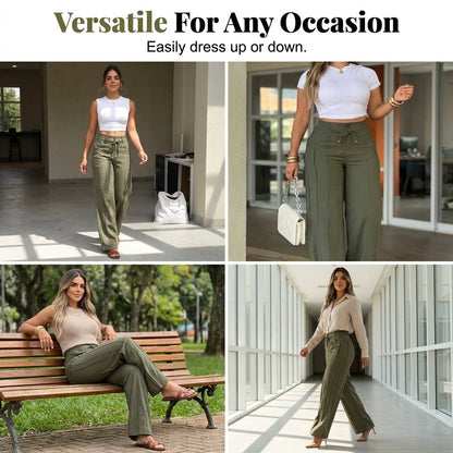 Women’s Wide Leg Pleated Trousers – Elegant Vertical Line Design