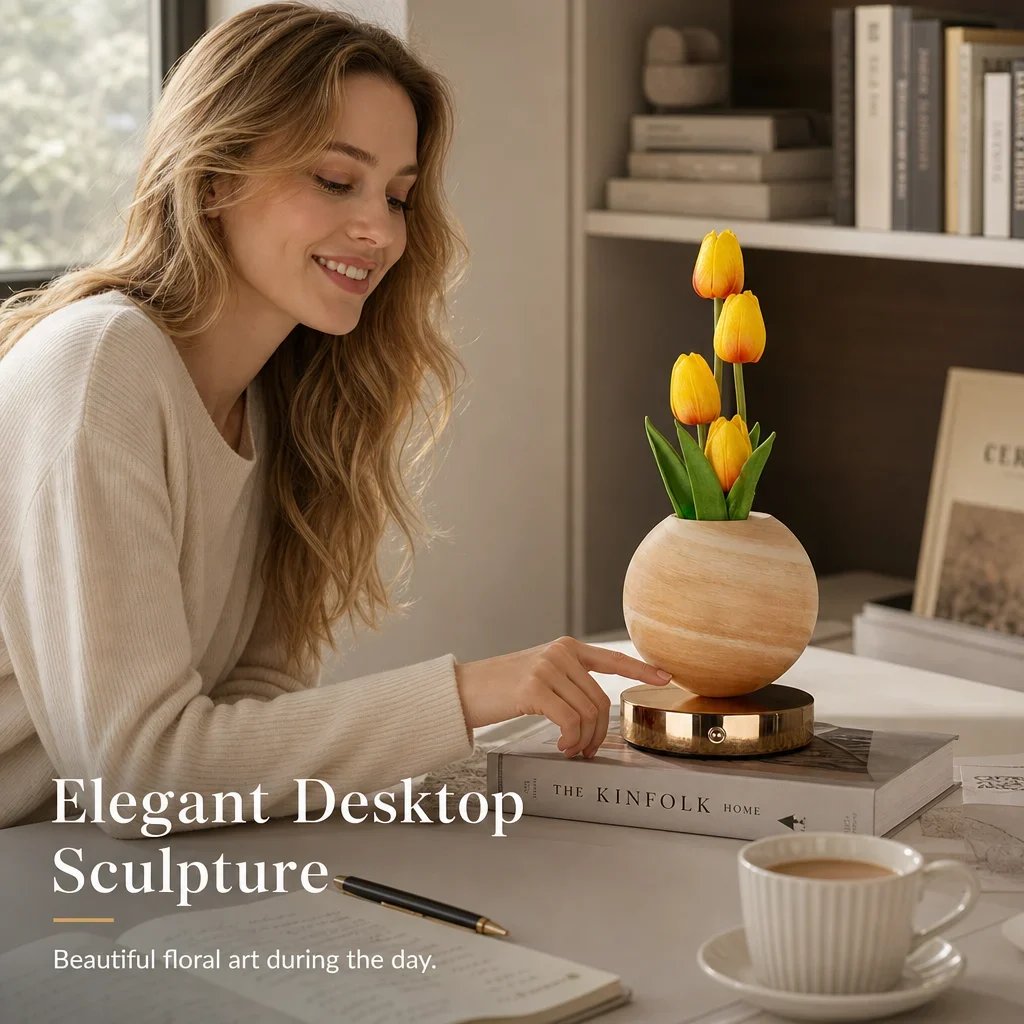 Tulip Planet LED Mood Lamp – Touch Control Bedside Light with Realistic Tulips