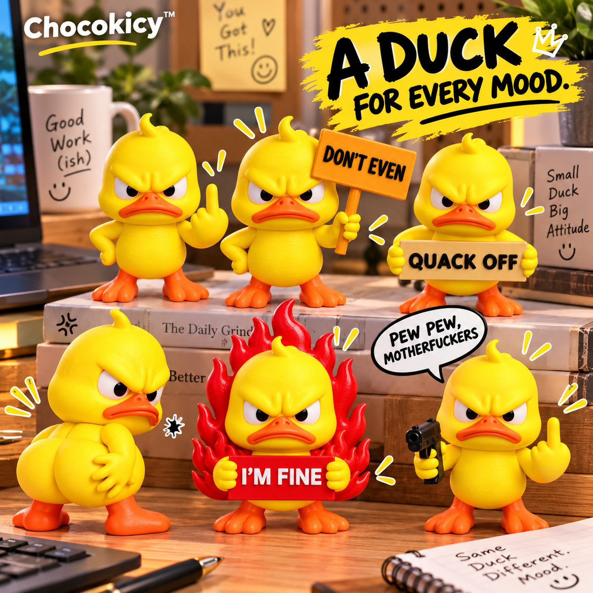 Funny Angry Duck Figurine – Sarcastic Desk Decor & Novelty Gift