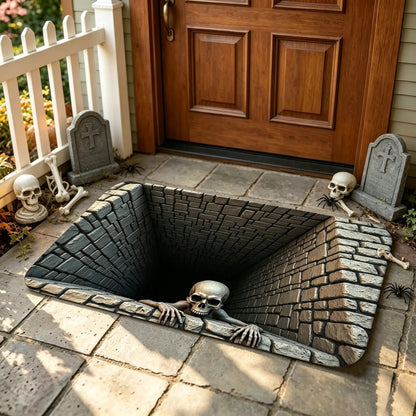 🎃 Halloween Front Door Mat – 3D Skull & Clown Horror Rug