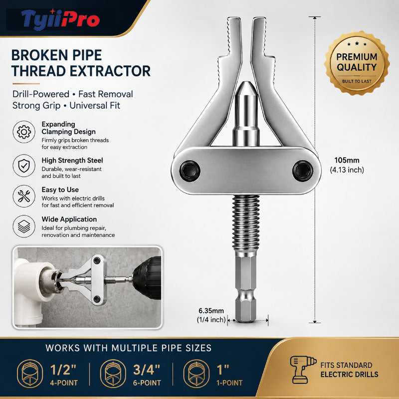 Drill-Powered Broken Pipe Thread Extractor – Universal 1/2", 3/4" & 1" Broken Pipe Nipple Remover Tool