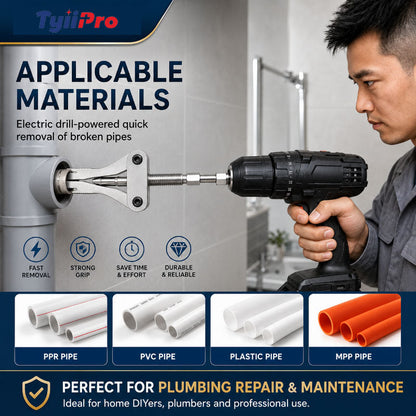 Drill-Powered Broken Pipe Thread Extractor – Universal 1/2", 3/4" & 1" Broken Pipe Nipple Remover Tool