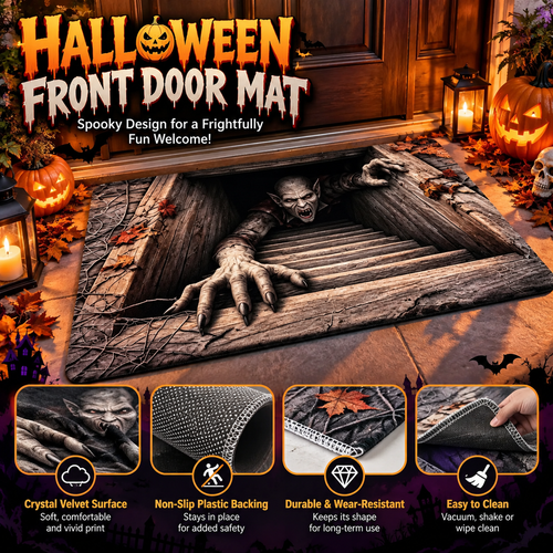 🎃 Halloween Front Door Mat – 3D Skull & Clown Horror Rug